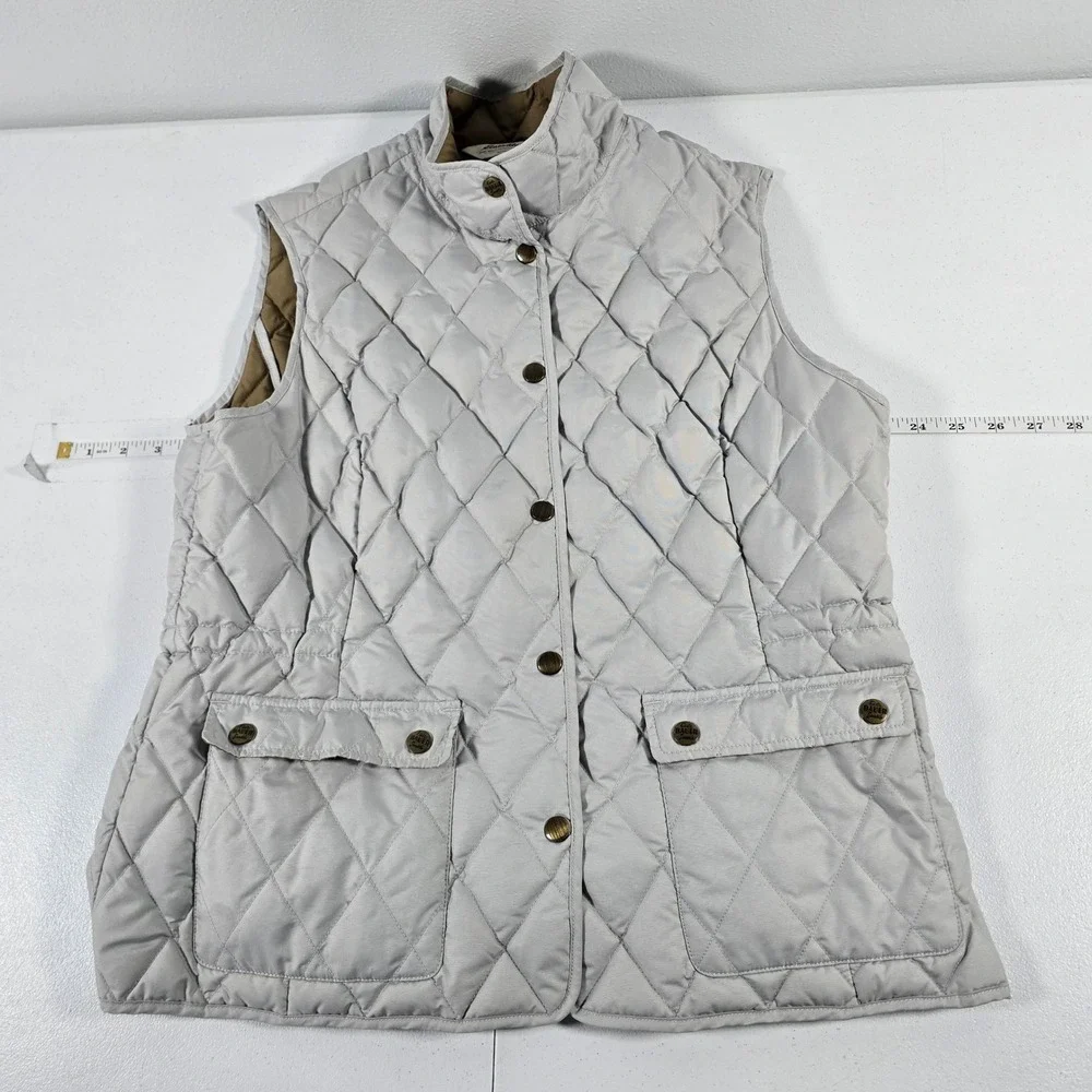 Eddie Bauer Womens Large‎ Gray Quilted Goose Down Vest Snap Front Mock Neck L